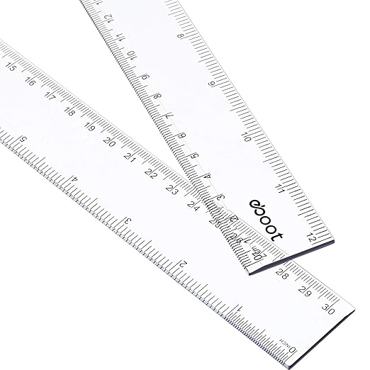 EBOOT 2 Pack Plastic Ruler Straight Ruler Plastic Measuring Tool for Student School Office (Clear, 12 Inch)