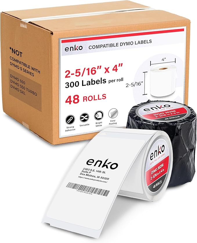 enKo (48 Rolls, 14,400 Labels) Address, Shipping & Barcode Labels 30256 (2-5/16 x 4") Compatible for Dymo LabelWriter