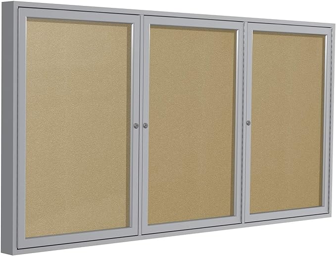 Ghent 48"x72" 3-Door Outdoor Enclosed Vinyl Bulletin Board, Shatter Resistant, with Lock, Satin Aluminum Frame - Caramel (PA34872VX-181), Made in the USA