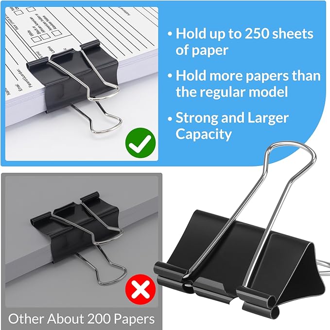 2 Inch 24 Pack Extra Large Binder Clips, Jumbo Paper Clips, Big Paper Clamps, Binder Clips Large Size for Home, School and Office Supplies