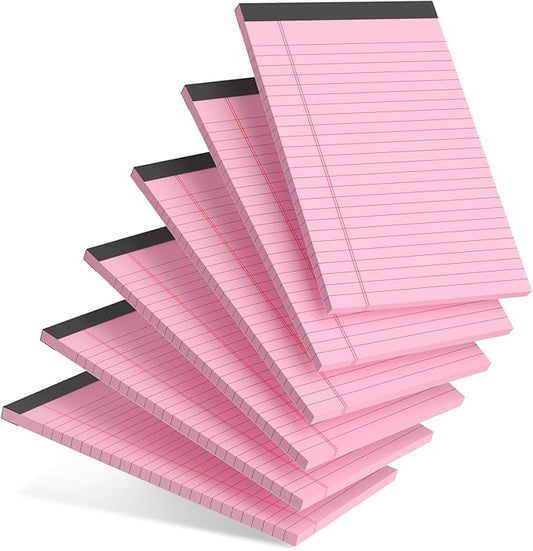 6pcs Small Note Pad 5x8 College Ruled Pink Legal Pads Paper Notepads 6 Pack Study Back Writing Pads 5 x 8 Legal Pads Perforated Narrow Ruled Pads of Paper Pink
