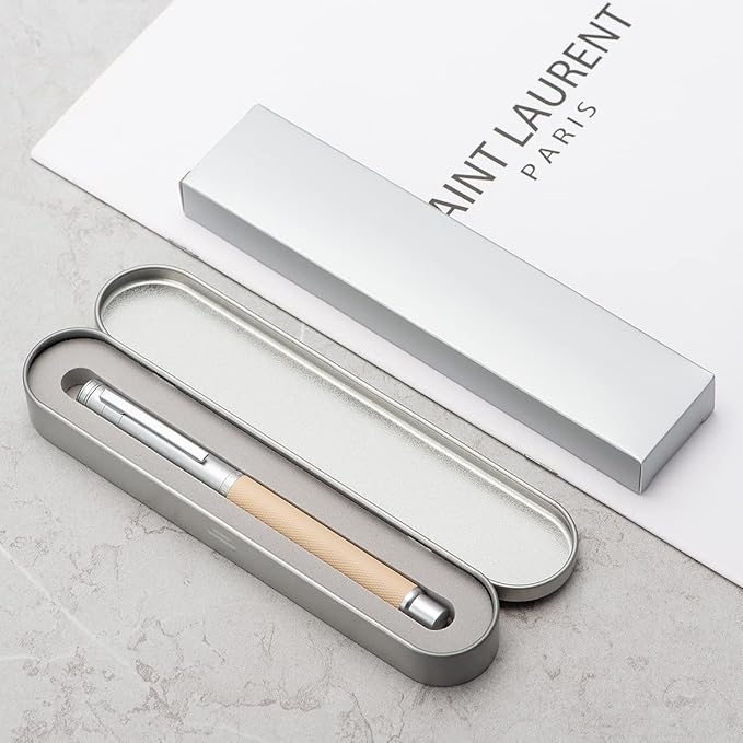 Hongdian White Forest Fountain Pen Blade Nib Classic Design Calligraphy Pen with Converter and Metal Pen Case Set