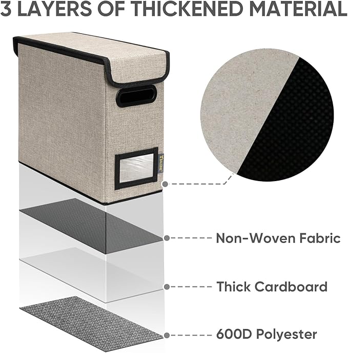 BALEINE File Organizer Box with Lid, Collapsible File Folder Organizer with Plastic Slide, Hanging File Folder Box for Office Document Storage (1 Pack, Beige, S)