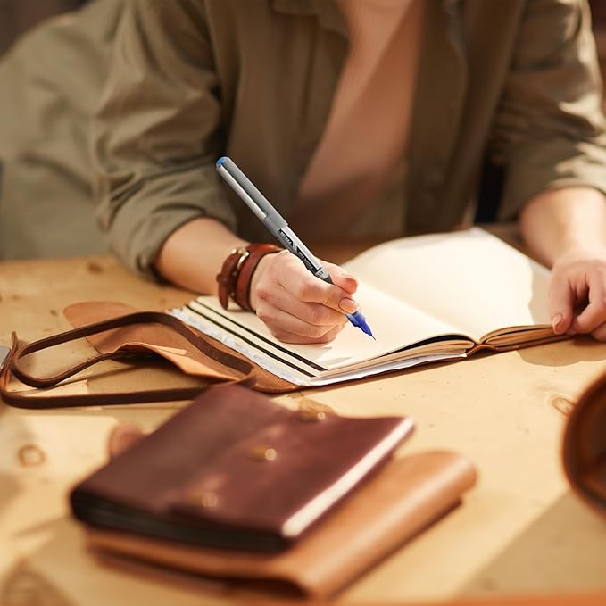 EYEYE Blue Pens Needle Tip 12 Pack Rollerball Pen 0.7mm Medium Point Quick Dry, Liquid Ink Pens Fine Point Smooth Writing Pen for Journaling, Note Taking, Office, School Supplies