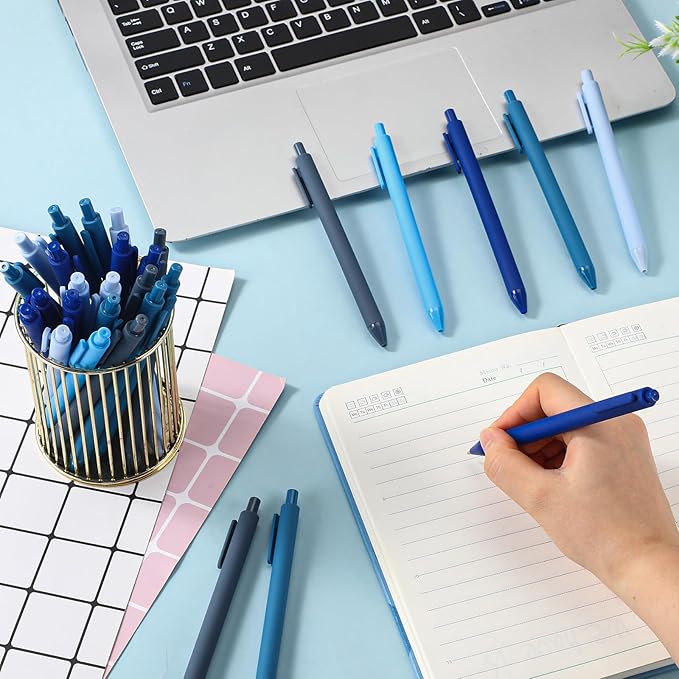 50 Pcs Ballpoint Pens Bulk Retractable Writing 1. 0 mm Black Ink Cute Pens Smooth Writing Color Fancy Gift for Teacher Student Employee Office School Home Baby Shower Supplies (Blue Series)