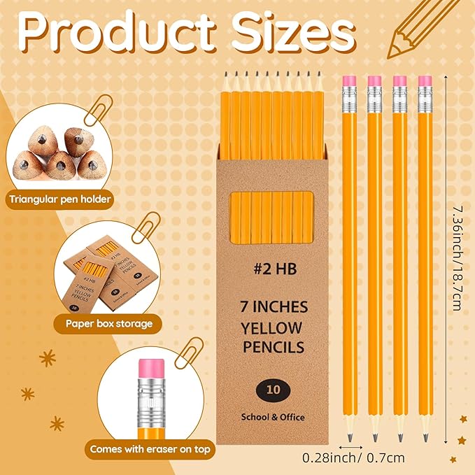 Geyoga 30 Packs of 300 Count #2 Pre Sharpened Pencils Bulk Woodcased for Classroom #2 HB Triangle Shape Pencils with Top Erasers for Teacher Office Back to School Supply(Yellow Color)
