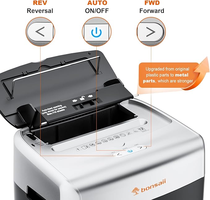 Bonsaii Paper Shredder for Office, 110-Sheet Autofeed Heavy Duty Shredder for Home Office Use, 30 Minutes/Micro Cut/P-4 High Security Level/6 Gallon Large Bin