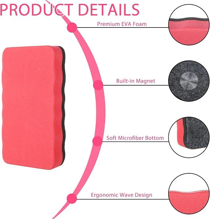 48 Pack Dry Erase Erasers, Magnetic Whiteboard Erasers, Magnetic Dry Erasers for White Board, White Board Erasers Ideal for Classroom, Home, Office, 6 Colors