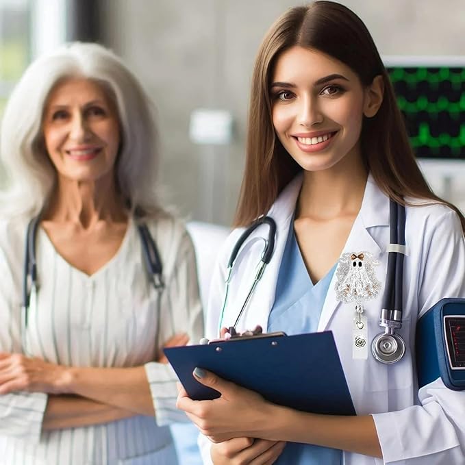 Ghost Badge Reel Retractable Badge Clips Holder with Alligator Clip Glitter Cute Halloween Spooky Badge Holders Spider Web Designs for Nurses Doctors RN EN Paramedic Medical Office