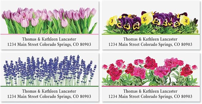 Colorful Images Floral Seasonal Bouquet Return Address Mailing Labels, Personalize with Name & Address, Set of 144 Self Adhesive, Easy Peel Flat Label Sheets, Large, 8 Designs
