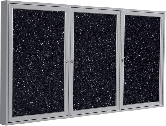 Ghent 36"x72" 3-Door indoor Enclosed Recycled Rubber Bulletin Board, Shatter Resistant, with Lock, Satin Aluminum Frame, Confetti (PA33672TR-CF) ,Made in the USA