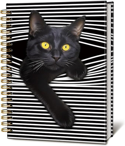 Funny Black Cat Notebook Journal, Cat Lover Gifts for Women Men, Funny Peeking Spiral Notebook for Work, Black Cat Gifts for Girls, Cat Notepad 5.5x8.3 Inch