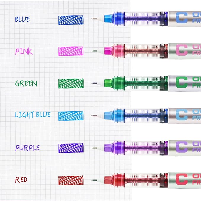 EYEYE Roller Ball Pen Extra Fine Point 6 Assorted Colors, Needle Rollerball Pens 0.5mm Quick Dry, Liquid Ink Pens Fine Point Smooth Writing Pen for Journaling, Note Taking, Office, Doodling & Gifts