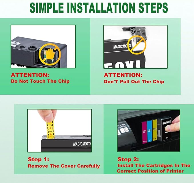 4 Pack 950XL 951XL Ink Cartridges Combo Pack Replacement for HP 950 951 Ink Cartridges for HP OfficeJet Pro 8100 8110 8600 8610 8615 8616 8620 8625 8630 8640 8660 251DW 276DW 271DW, (BK, C, M, Y)