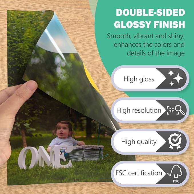 Double Sided Glossy Photo Paper for Inkjet Printer 8.5x11, Thick Glossy Paper for Cardstock 61lb, 100 Sheets