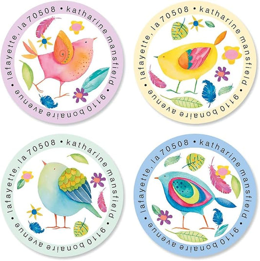 Colorful Images Cheerful Chirping Return Address Mailing Labels, Personalize with Name & Addresses, Set of 144 Self Adhesive, Easy Peel Flat Label Sheets, 1-½" Across, 4 Designs