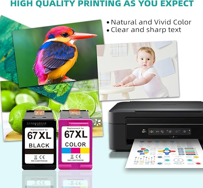 Compatible -Hp Ink 67xl Black and Color Combo Pack New, Hp Envy 6455e Ink Cartridges, 67xl High Yield 3-Pack (2 Black+1 Tri-Color), for Deskjet 2700/4100, Deskjet Plus 4100/4155 (Not for HP+)