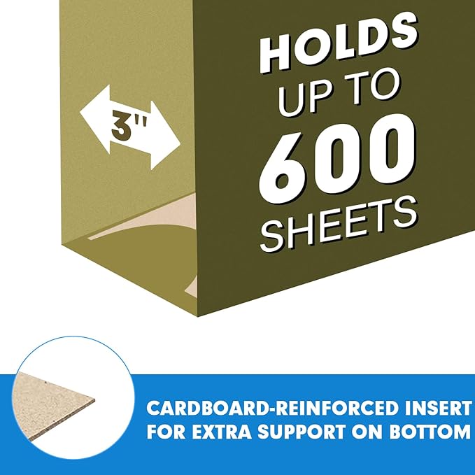 Extra Capacity Hanging File Folders, RAZCC 60 Pack Letter Size Reinforced Hanging Folders with Heavy Duty 3 Inch Expansion for Bulky Files, Filing Cabinet, Adjustable Tabs, Green