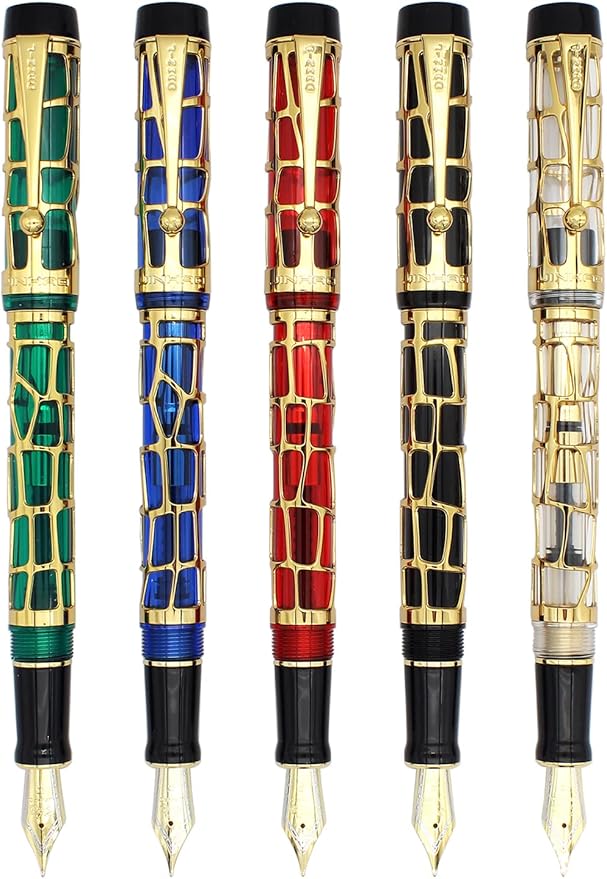 Gullor Century 100 Fountain Pen, Skeleton Hollow-out Series Golden, Screw-Cap, Fine Nib, Black