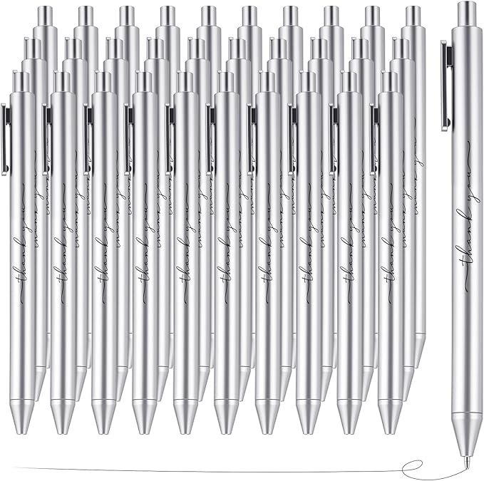 30pcs Thank You Pens Bulk Cute Multicolor Ballpoint Pen for Men Women Server Accessories Employee Holiday Appreciation Gifts for Teacher Office Back to School Party Favor (Silver)