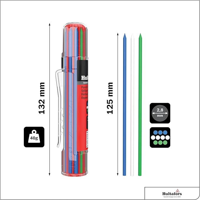 Hultafors Tools 650140U Dry Marker Refills HRD, Heavy Duty, Multi-Purpose, Blue, Green & White, 10 Leads
