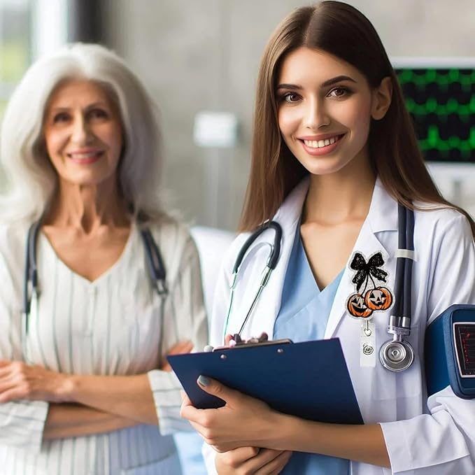 Halloween Badge Reel Retractable Autumn Coquette Pumpkin with Black Bow Acrylic Alligator Clip Halloween Badge Clip ID Card Holder Gifts for Medical Worker Teacher Doctor Cute Halloween Badges Holder