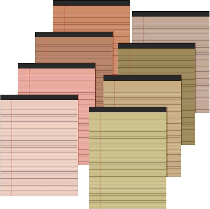 Fuutreo 8 Pcs 8.5'' x 11'' Colored Legal Pad Writing Pads Narrow Ruled 50 Sheets Per Notepad Perforated Writing Notepad Office Supplies for College Office Business (Nut Color)