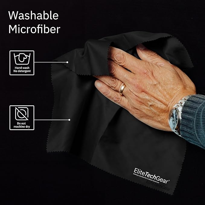 Elite Tech Gear Microfiber Cleaning Cloth for Glasses- 4-Pack, 12" x 12"- Durable Oversized Glasses Cleaning Cloth- Eyeglass Cleaning Wipes for Lenses, Electronics- High Tech Quality Material (Black)