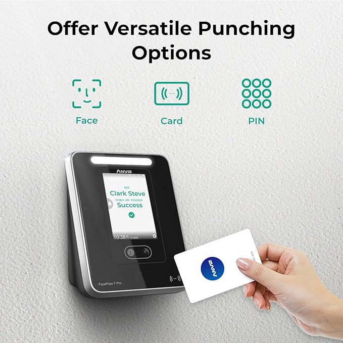ANVIZ Time Clocks for Employees Small Business - FacePass 7 Pro Biometric Clock in and Out Machine - Face + RFID + Pin Punching in one, Support Door Access, Forever Free Cloud Software