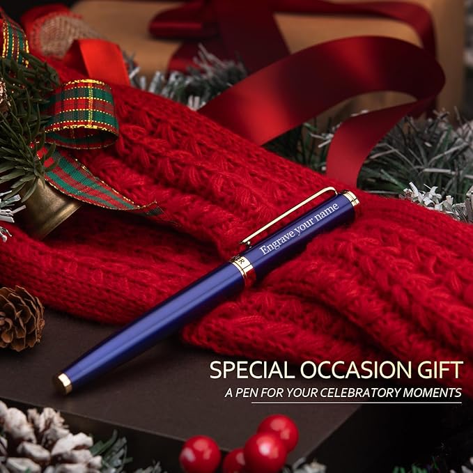 BEILUNER Blue Personalized Pen,Stunning Luxury Lacquer With 24K Gold,Schneider Ink Refills,Multiple Fonts To Custom Rollerball,Gift Pen For Men & Women,Executive,Graduation,Christmas,Nice Fancy Pens