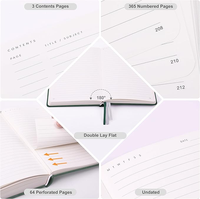 &And Per Se Lined Journal Notebook, 365 Pages, A5, 5.7'' x 8'' 100GSM Thick Paper, Journals for Writing, Hardcover Notebooks for Women Men (Green)