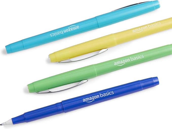Amazon Basics Felt Tip Marker Pens, Versatile for Writing, Drawing, and Journaling, Assorted Colors, 24-Pack