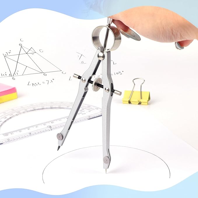 Compass and Protractor Set, Professional Drawing Compass Tool, Metal Compass with Extra Refills, Compass for Geometry and 6 Inch Math Protractors 180 Degree (Pink)