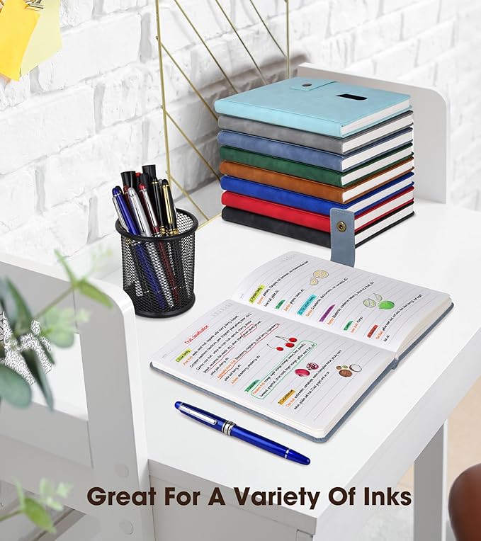 Blue A5 Lined Leather Journal Notebook for Men Women,5.9" X 8.4" Personalized Hardcover Journal with Pen,200 Pages 100 Gsm Thick Ruled Paper Daily Diary for Travel,Business,Work,Writing