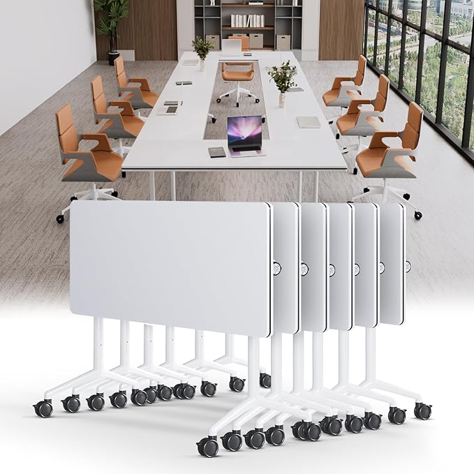 Conference Table, Folding Conference Tables for 2-20 People, Modern Conference Room Table with Wheels, Super Sturdy Large Rectangle Mobile Meeting Seminar Tables for Office (6PCS 70.8in)