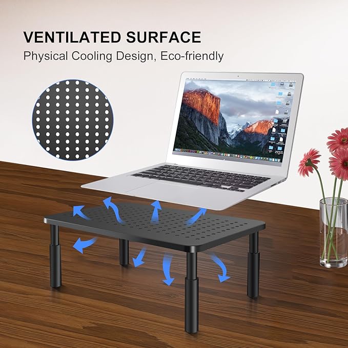 Bracwiser Monitor Stand Riser, Metal Computer Stand, 3 Height Adjustable Screen Riser with Mesh Platform for PS4, Laptop, Printer, Notebook and All Flat Screen, Holds Up to 20KG