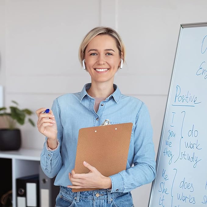6 Clipboards Standard A4 Letter Size, 9x12.5 inch Wooden Clipboard with 6" Metal Clip, Hardboard, Ideal for 8.5 x 11 Inch Paper, for Office, School, and Home Use