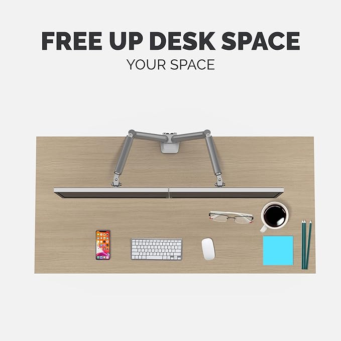 Fellowes Platinum Series Dual Monitor Arm for 40-Inch Monitors, Full Motion, 360° Rotation, VESA Mount with Grommet or Clamp, USB Ports, Ergonomic, Silver, 8056501