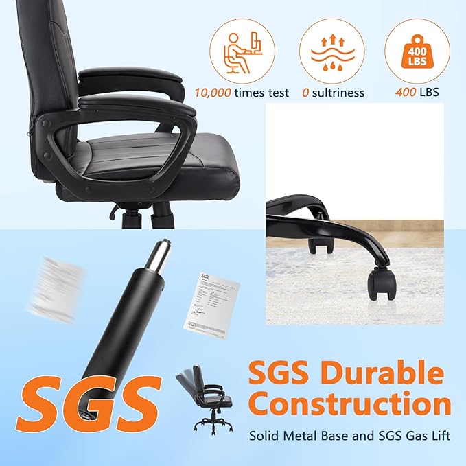 CLATINA Mid Back Leather Office Executive Chair with Lumbar Support and Padded Armrestes Swivel Adjustable Ergonomic Design for Home Computer Desk