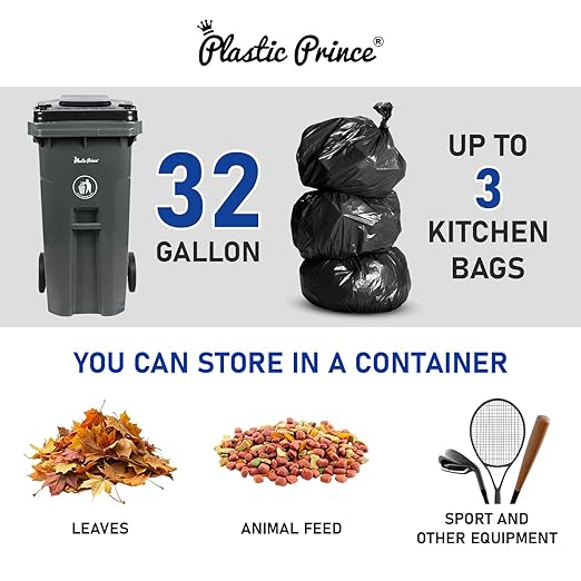 32 Gallon Trash Can with Wheels Rollout, Commercial Outdoor Trash Can Heavy-Duty Outside Garbage Can with Wheels, Gray