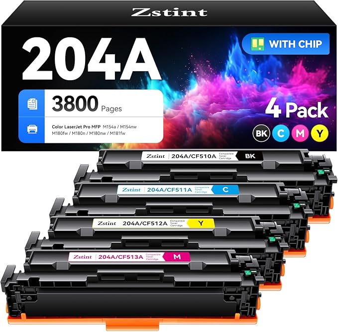 204A Toner Cartridge Set 4-Pack Replacement for HP 204A 204X CF510A CF511A CF512A CF513A Compatible HP Color Laserjet Pro MFP M180fw M180n M180nw M181fw M154a M154nw M154 M180 M181 Printer Ink Black