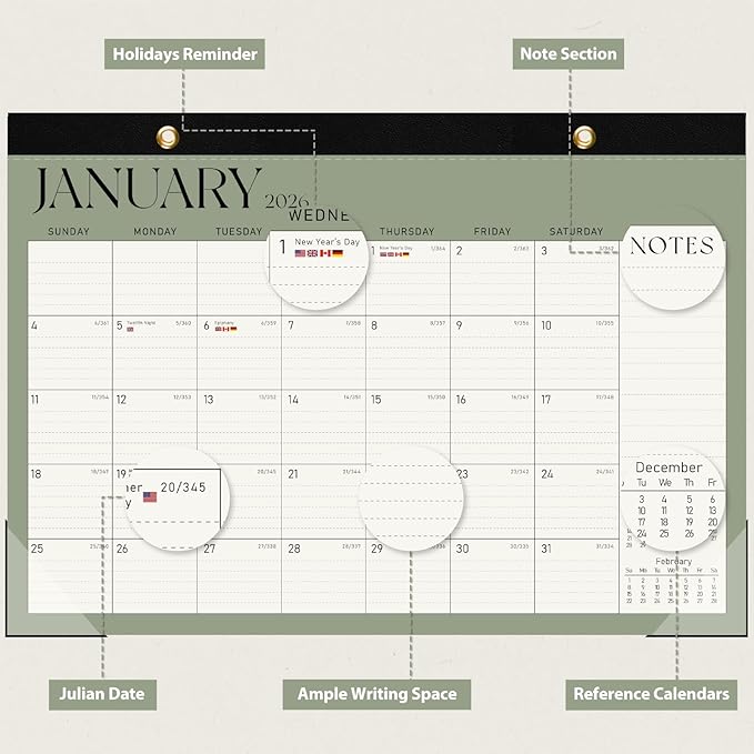 Desk Calendar 2025-2026, Runs Until December 2026 - Large Size 17" x 12" Desktop/Wall Monthly Calendar with To Do List, Personal Desk Calendar Planner for Home, School, Office