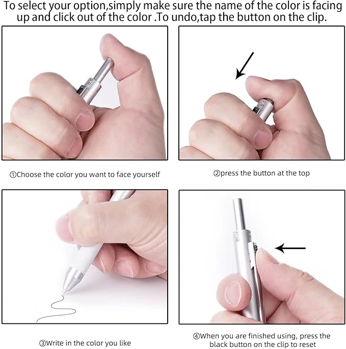4-in-1 Four-Color Multifunctional Pen, Black/Red/Blue Ballpoint Pen and 0.5mm Mechanical Pencil, Metal Case Pen, Great Gift for Friends, Loved Ones (Silver)