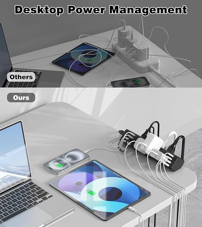 40W Fast Charging Station,Desk Clamp Power Strip,4 USB-C Ports & 8 AC Outlets,Desktop Edge Mount Surge Protector Power Strip,14AWG Heavy Duty Cord,Fit 1.9" Tabletop Edge for Home Office(10Ft Cable)