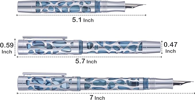 Asvine V169 Vacuum Filling Fountain Pen Extra Fine Nib, Water Drop Skeleton Transparent Gray Blue Acrylic Pen Case Set