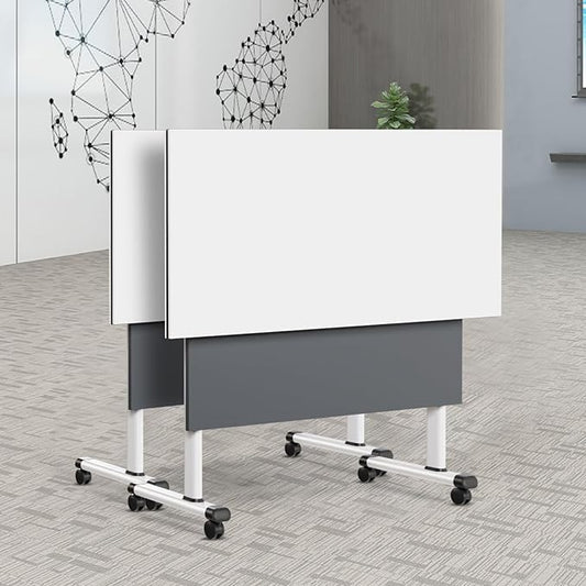 Folding Conference Table, Modern Large Conference Room Tables with Flip-Top Design, Foldable Conference Table Meeting Table with Wheels, Mobile Seminar Training Tables for Office Classroom (2, Gray)