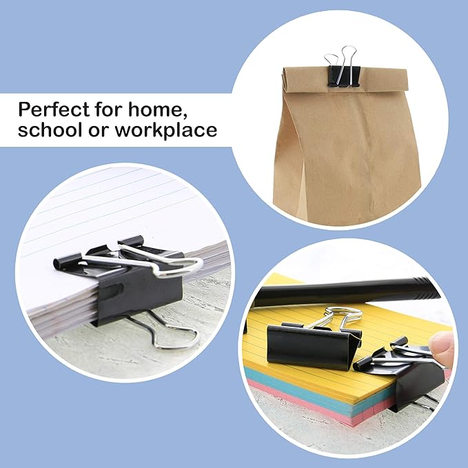 BAZIC Binder Clips Small Black 3/4" (19mm), Paper Clamps Paper Clip, Paperclips for Office School Supplies Home Kitchen Storage (12/Pack), 2-Packs