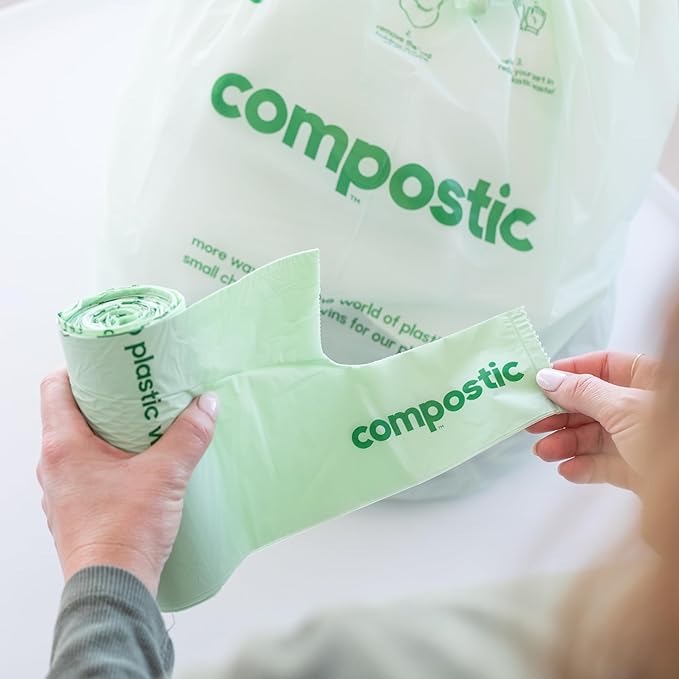 Home Compostable Trash Bags, 3 Gallon Small Kitchen Rubbish Bags (17” x 17.7”), Extra Strong & Quickly Breaks Down, 50 Count