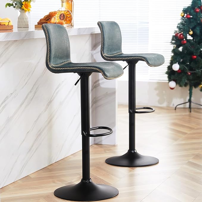 HeuGah Bar Stools Set of 6, Swivel Counter Height Barstools with Back, Adjustable Height 24" to 32", Faux Leather Bar Chairs for Kitchen Island (Deep Teal, Set of 6 (24'' to 32''))