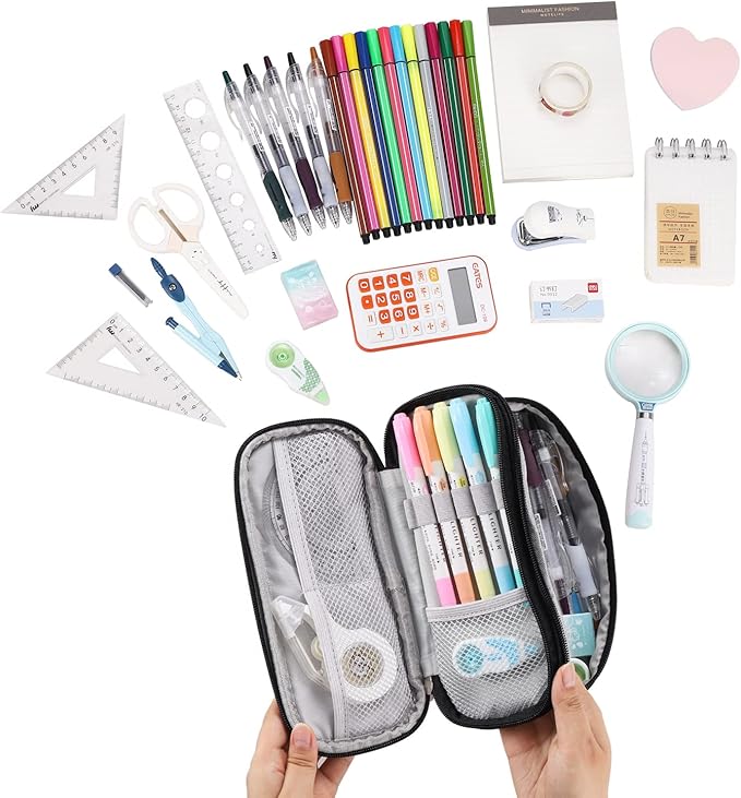 Dugio Large Pencil Case for Boys Teens Kids Pencil Bag with Zipper Pencil Pouch Aesthetic Pencil Pen Case Organizer for School Black